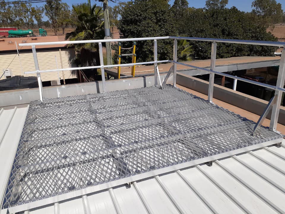 Platform on rooftop for refrigeration condensing unit for fuel station Queensland